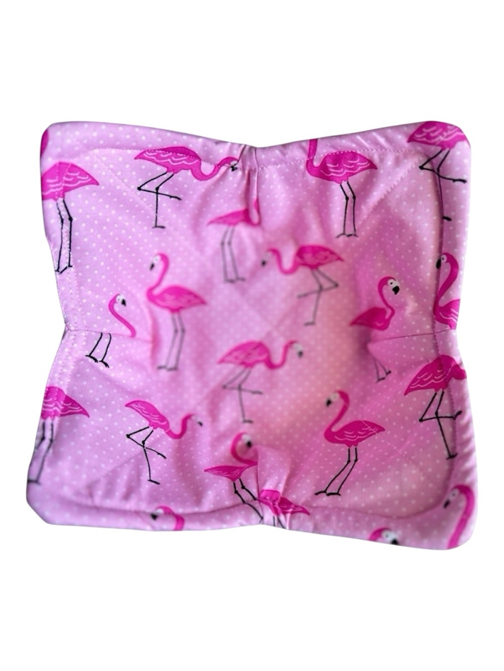 Hand Crafted Microwave Bowl Cozy Colorful Pink Flamingos 100% Cotton Fabric